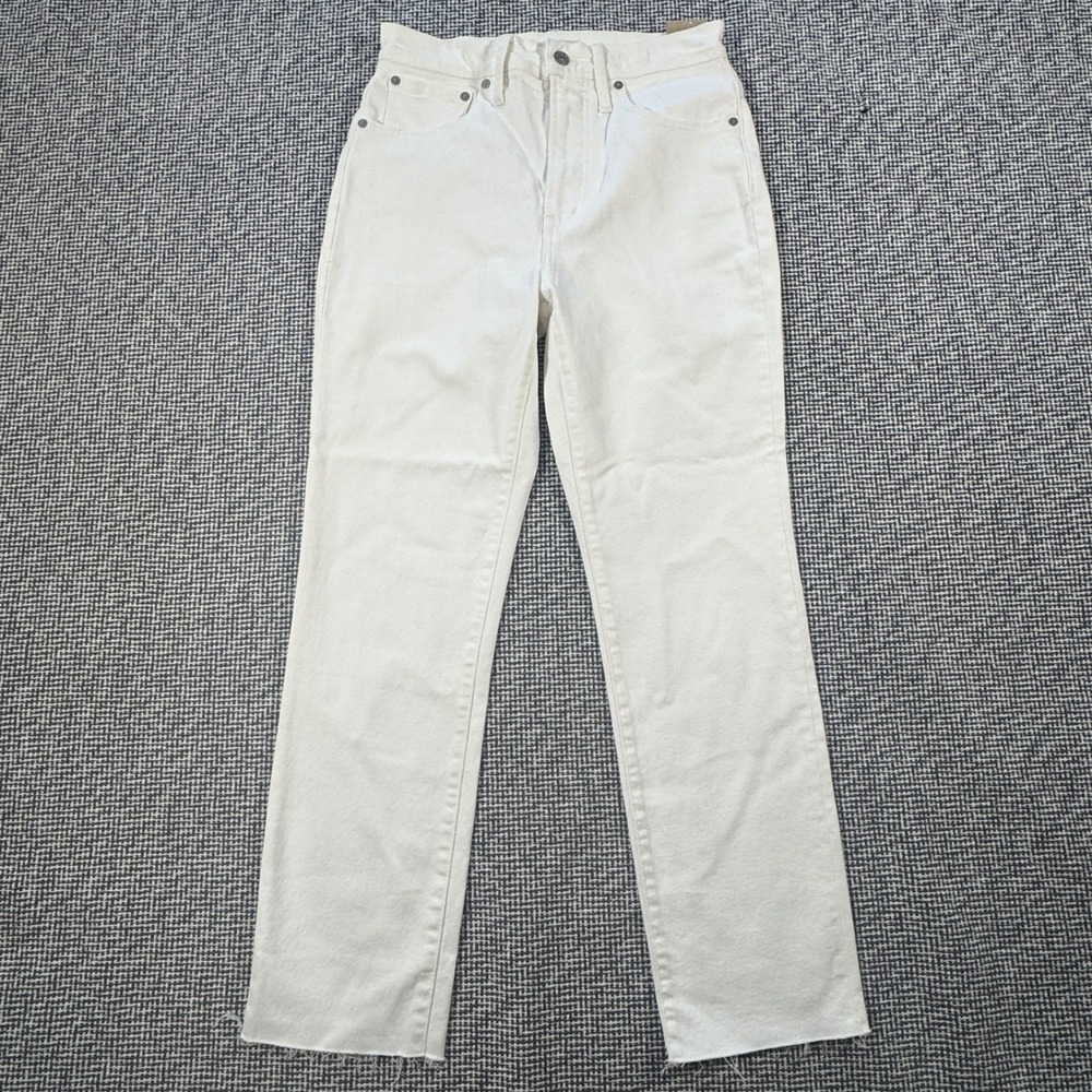 Madewell The Perfect Vintage Jean White High Rise Straight Leg Raw Hem Sz 27 NWT